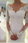 2024 sirena / V-Neck Vestidos de novia de tul con aplicaciones de mangas largas