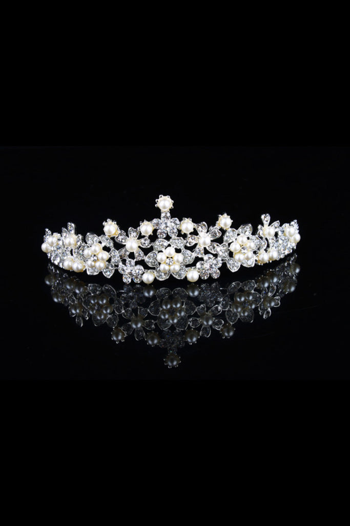 Gorgeous pelo aro de aleación con la perla de la boda tiara nupcial Hg016