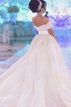 2024 de los vestidos de novia del hombro A-Line Organza con apliques y cuentas