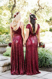 Sparkly Long Burgudny Sequin Vestidos de fiesta de boda brillantes Vestidos de dama de honor