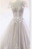 2024 magníficos vestidos de novia cuello escote una línea tul con apliques piso longitud