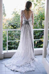 Bastante largas espalda abierta medias mangas elegantes vestidos de baile vestidos de novia