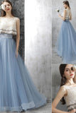 Elegantes largos 2 piezas de encaje azul cielo vestidos de baile vestidos de baile