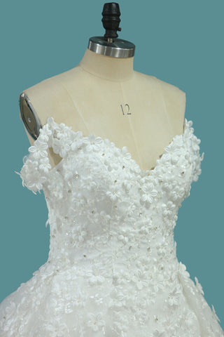 2024 hermosos vestidos de novia una línea de tul fuera del hombro con apliques palabra de longitud