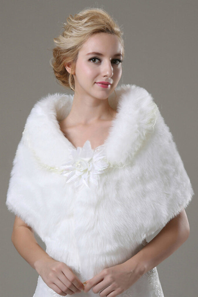 Atractivo abrigo de la boda de imitación de piel con flor hecha a mano MPJ140905