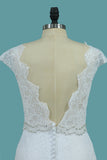 2022 vestidos de novia de encaje de la cucharada con el botón cubierto cintura moldeada abierta atrás