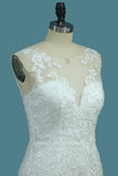 2022 Scoop vestidos de novia sirena con apliques de encaje espalda abierta